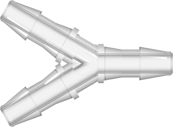 Y Tube Fitting with 200 Series Barbs 1/4" (6.4 mm) ID Tubing Natural Kynar PVDF