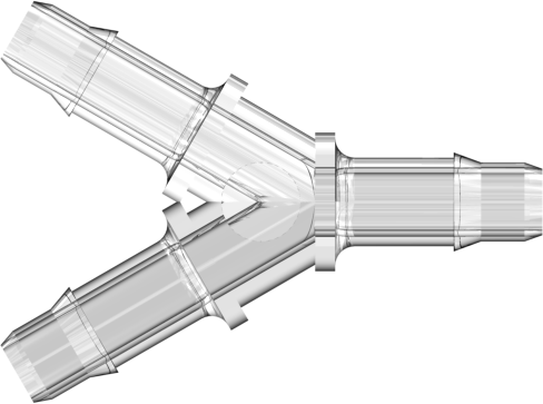 Y Tube Fitting with 400 Series Barbs 1/4" (6.4 mm) ID Tubing Clear Polycarbonate
