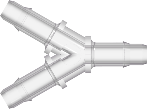 Y Tube Fitting with 400 Series Barbs 1/4" (6.4 mm) ID Tubing Natural Kynar PVDF