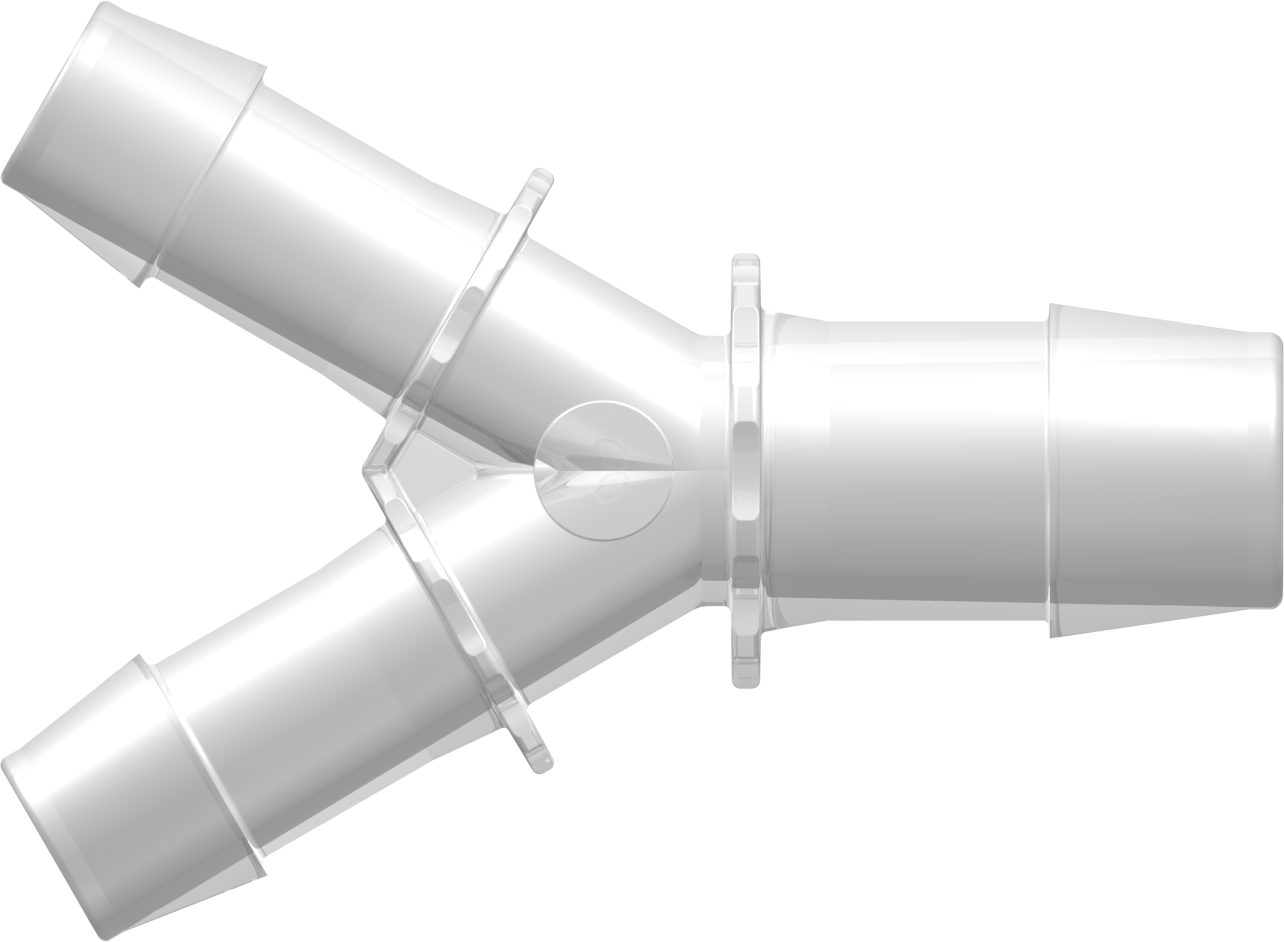 Y Reduction Connector with 600 Series Barbs (2X) 3/4" (19.0 mm) and 1" (25.4 mm) ID Tubing Animal-free Natural Polypropylene