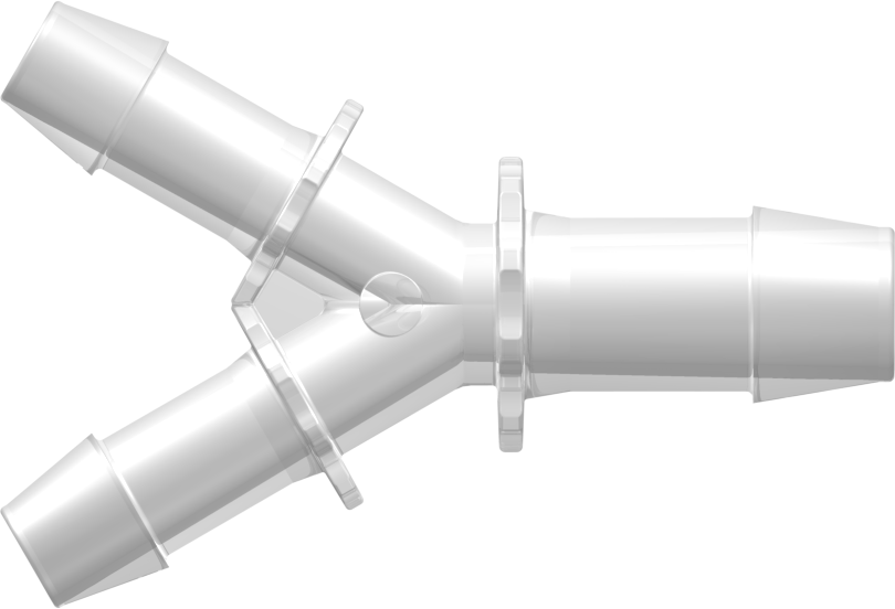 Y Reduction Connector with 600 Series Barbs (2X) 3/8" (9.5 mm) and 1/2" (12.7 mm) ID Tubing Animal-free Natural Polypropylene