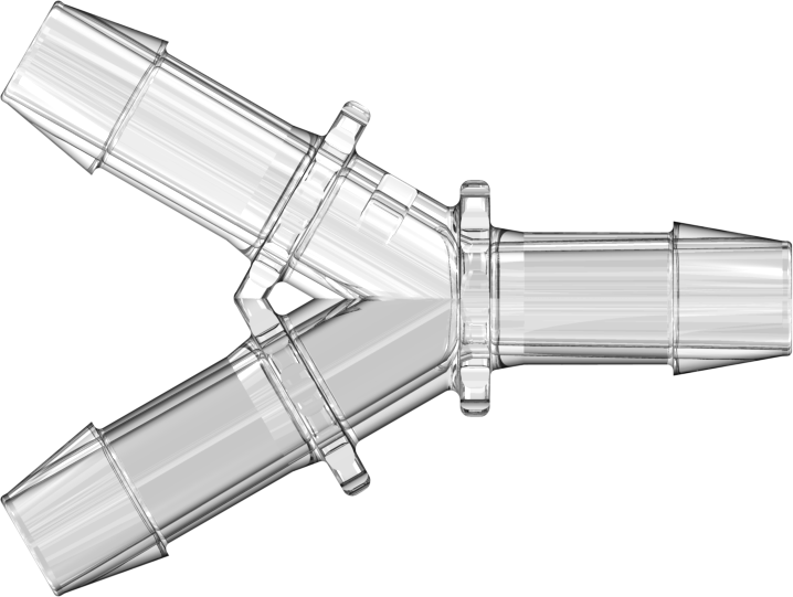 Y Tube Fitting with 600 Series Barbs 3/8" (9.5 mm) ID Tubing Clear Polycarbonate