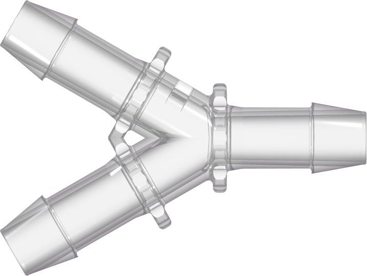 Y Tube Fitting with 600 Series Barbs 3/8" (9.5 mm) ID Tubing Natural PVDF