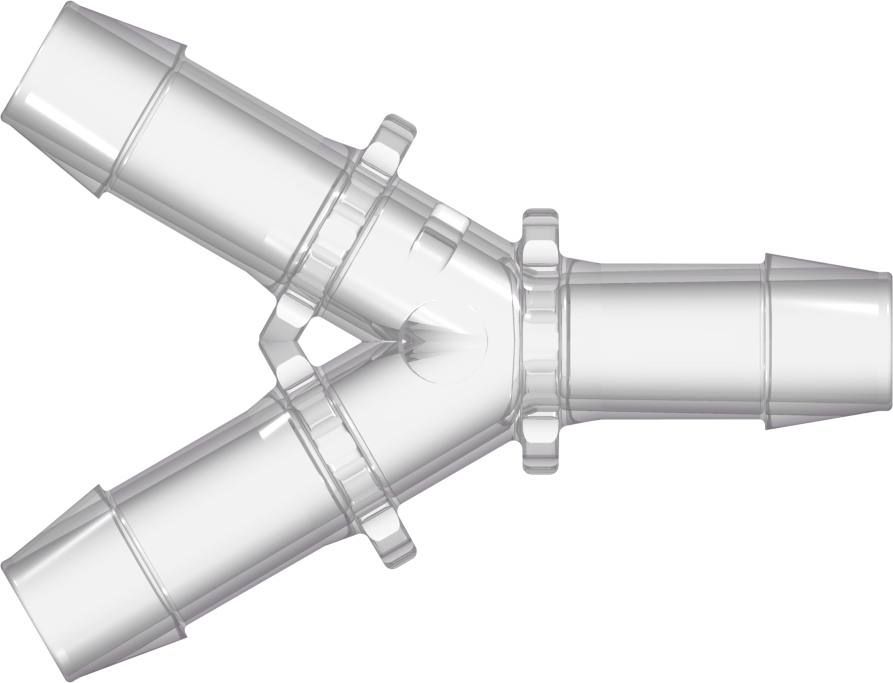 Y Tube Fitting with 600 Series Barbs 1/2" (12.7 mm) ID Tubing Natural PVDF